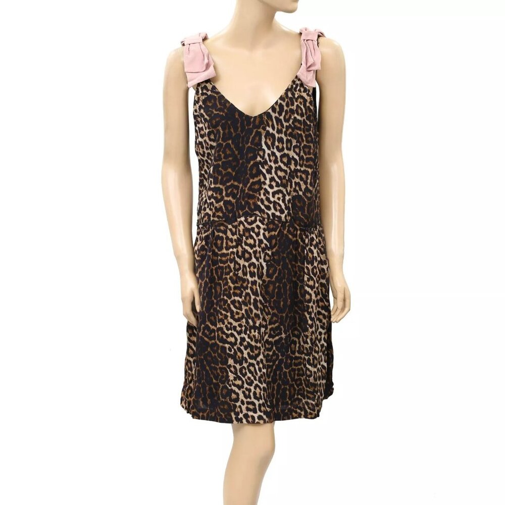 Laurence Bras Paris Leopard Animal Printed Mini Dress Bow Sleeveless S 217948